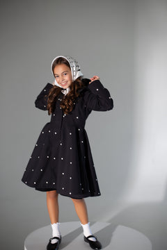 Black Coat for Girls with Polka Dots