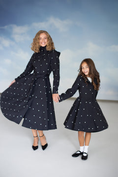 Black Coat for Girls with Polka Dots