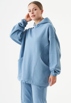 Hande Soft Touch Oversize Organic Cotton Hoodie Steel Blue