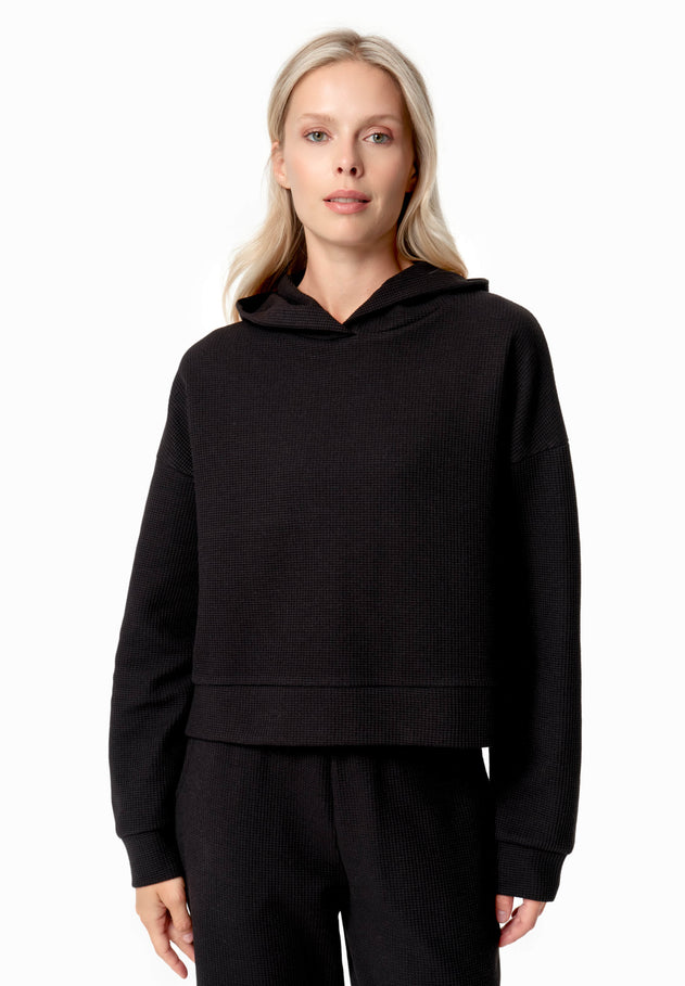 Hanna Waffle Hoodie Black