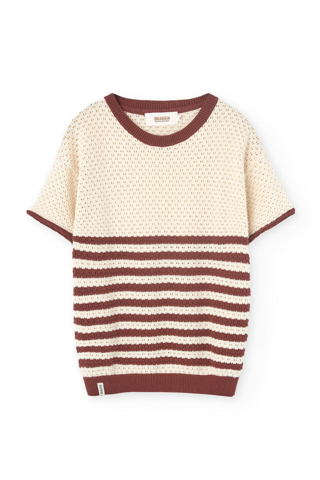 Hadara Short Sleeve Knitted Top Red Sailor Stripes