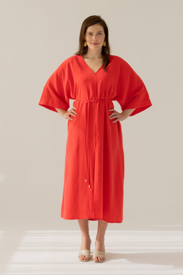 Mathilde Kimono Dress Red