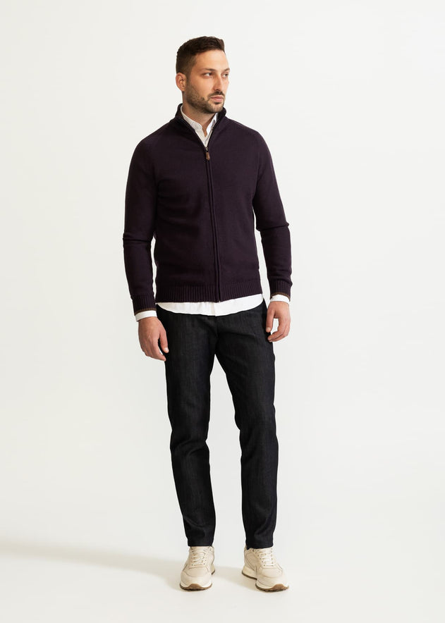 The Rodna 100% Wool Cardigan Eggplant Purple