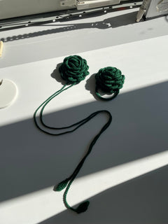 Handcrafted Merino Wool Rose Necklace Forest Green