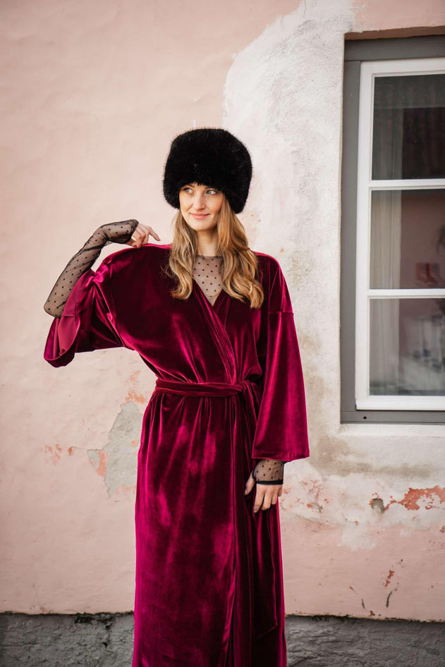Fluwelen Kimono Wijnrood
