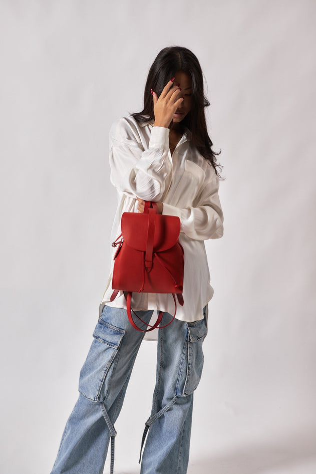 Mod 130 Cuoio Leren Rugzak Rood