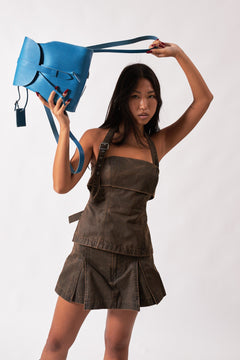 Leather Backpack Mod 130 Cuoio Light Blue