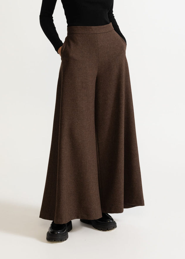 Women's Palazzo Wool Pants  Mocha Brown