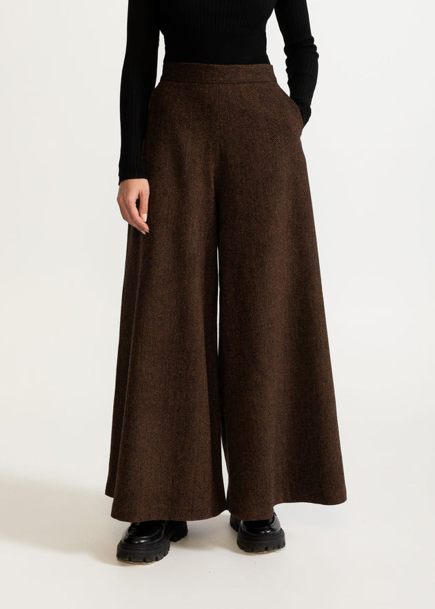 Women's Palazzo Wool Pants  Rustic Chestnut Brown