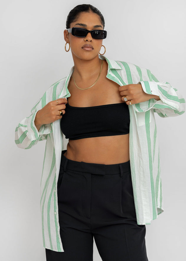 Miles Linen Blouse Groen & Wit