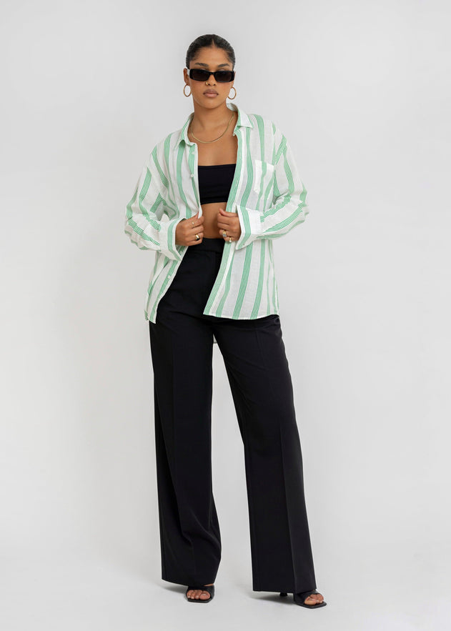 Miles Linen Blouse Groen & Wit