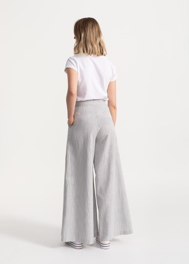 Women's Palazzo Cotton Pants Grey Stripes