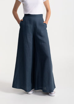 Women's Palazzo Linen Pants Nocturne Blue