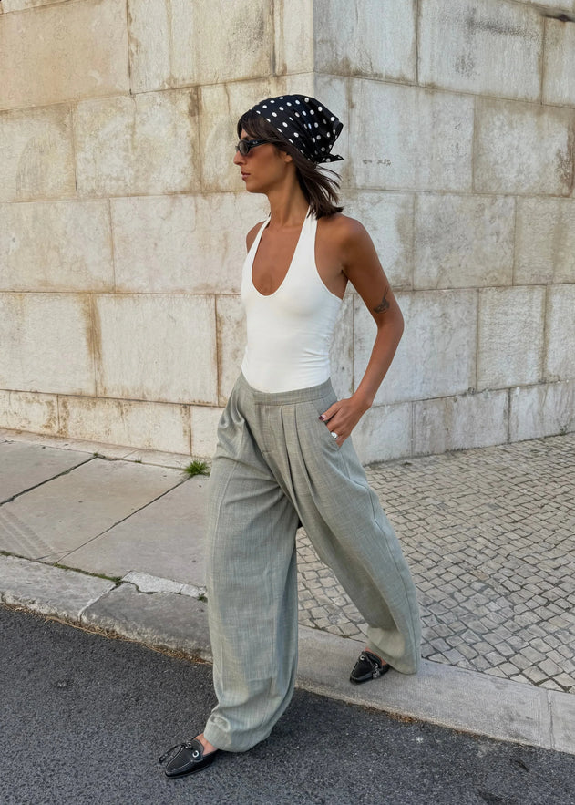 Cleo Plunge Halter Bodysuit Cream White