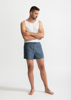 The Linen Boxer Shorts  Grey Stripes