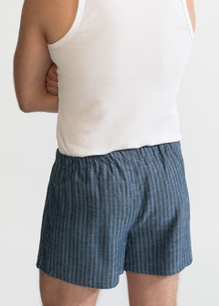 The Linen Boxer Shorts  Grey Stripes