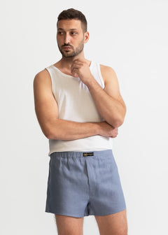 The Linen Boxer Shorts  Dusty Blue