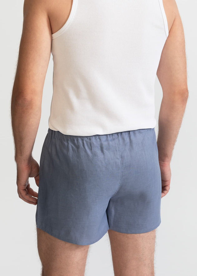 The Linen Boxer Shorts  Dusty Blue