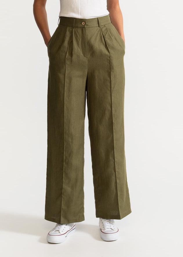 Women's Figa Linen Trousers  Khaki