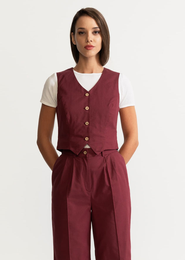 Women's Figa Organic Cotton Waistcoat Burgundy