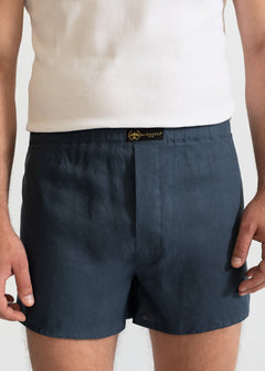 The Linen Boxer Shorts  Petrol Blue