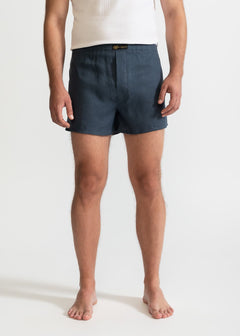 The Linen Boxer Shorts  Petrol Blue