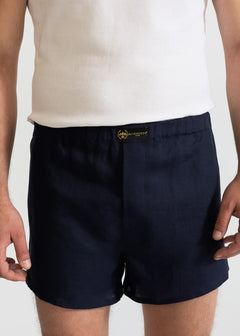 The Linen Boxer Shorts  Navy Blue