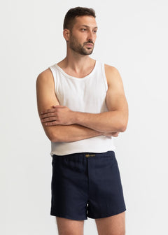 The Linen Boxer Shorts  Navy Blue