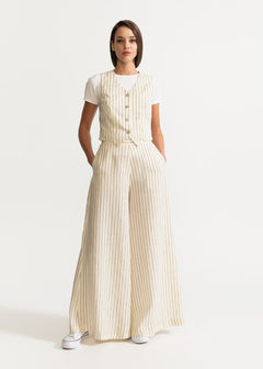 Women's Palazzo Linen Pants  White Stripes