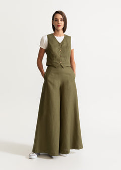 Women's Palazzo Linen Pants  Khaki