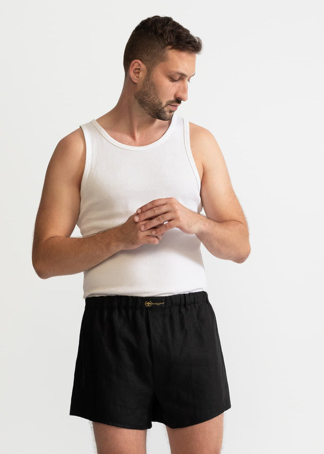 The Linen Boxer Shorts Black