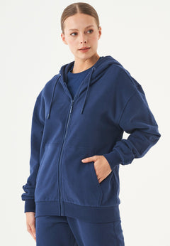 Junda Unisex Soft Touch Organic Cotton Sweat Jacket Navy