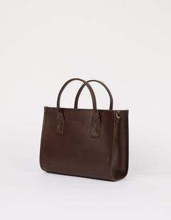 Jackie Midi Bag with Webbing Strap Classic Leather Chocolate Brown