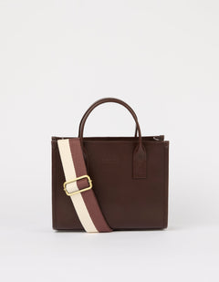 Jackie Midi Bag with Webbing Strap Classic Leather Chocolate Brown