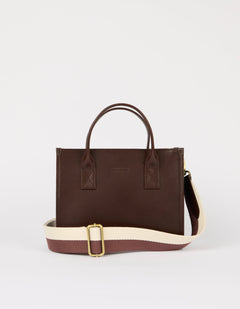 Jackie Midi Bag with Webbing Strap Classic Leather Chocolate Brown