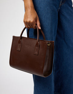 Jackie Midi Bag with Leather Strap Classic Leather Chocolate Brown