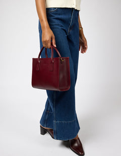Jackie Midi Bag with Webbing Strap Classic Leather Dark Cherry