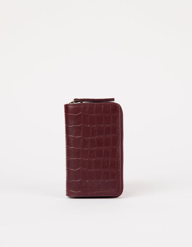 Jett Wallet Croco Print Leather Dark Cherry