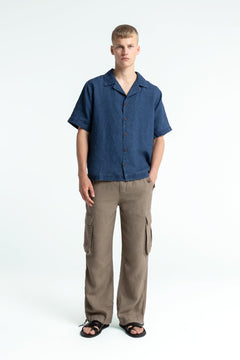 Arkin Button-Up Shirt Indigo Linen