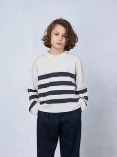 Kids' Cashmere Collared Polo Sweater Stripes