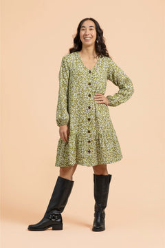 Ruffle Button Dress Flora Olive