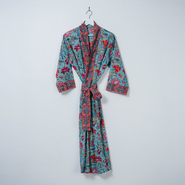 Hand Printed Cotton Kimono Cut Long