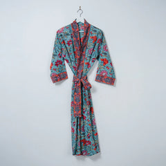 Hand Printed Cotton Kimono Cut Long