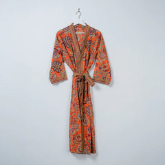 Hand Printed Cotton Kimono Cut Long