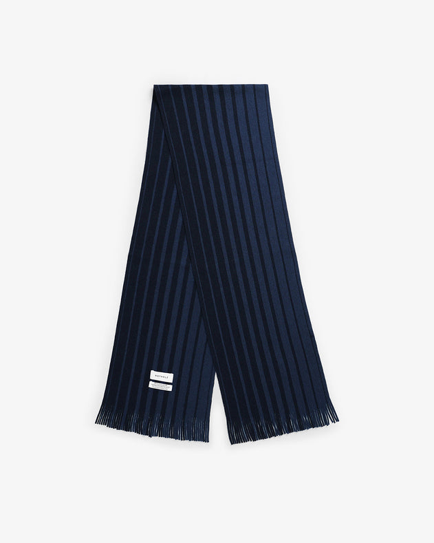 Knit Merino Wool Scarf Striped Navy