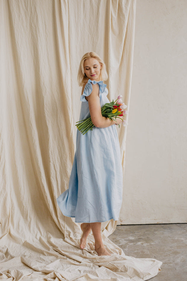 Ona Linen Dress Sky Blue