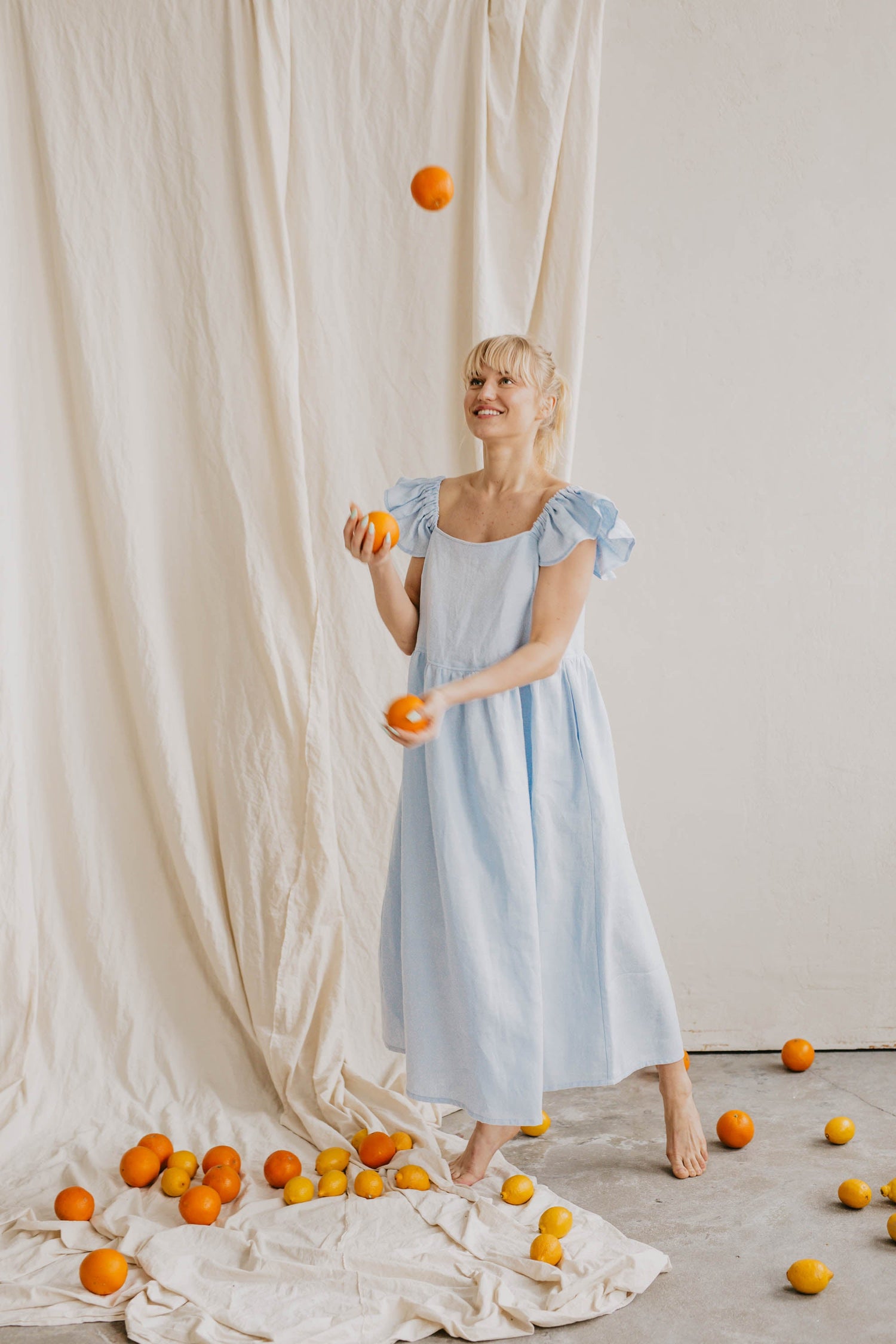Ona Linen Dress Sky Blue