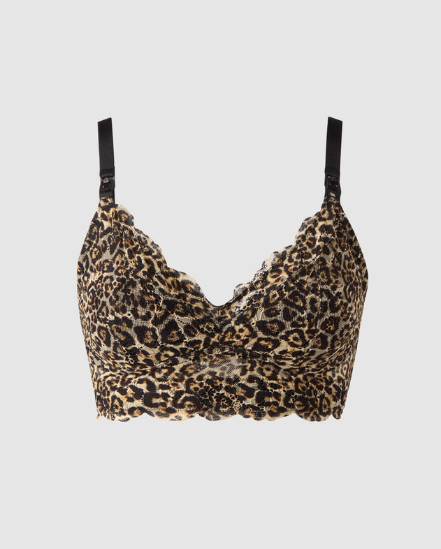 Lace Nursing Bralette Gold Leopard