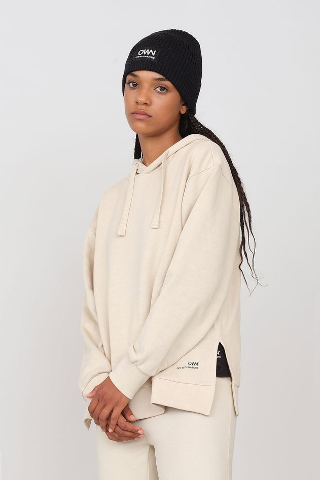 Gauzy Hoodie With Side Slits Ecru