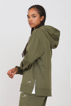 Gauzy Hoodie With Side Slits Military Green